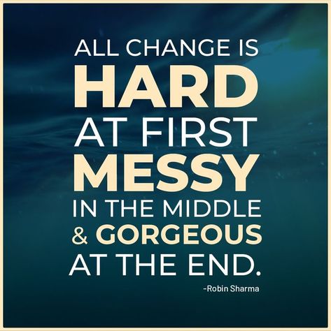 “All change is hard at first, Messy in the middle & gorgeous at the end.” - Robin Sharma . . #success #motivation #robinsharma #quotes #thoughts #motivationalquotes #decision #success #wednesdayquotes #inspire #leaders Robin Sharma Quotes, Life Insurance Marketing, Inspirational Leaders, 5am Club, Change Is Hard, Insurance Marketing, Wednesday Quotes, Robin Sharma, Quotes Thoughts