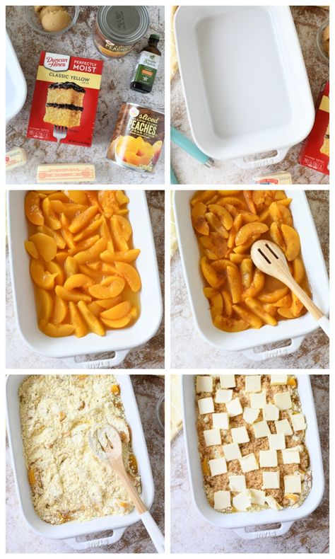 The Best Peach Dump Cake Recipe- What do you get when you mix peaches, brown sugar, cinnamon, butter, vanilla extract, and a yellow cake mix? The best darn peach dump cake dessert recipe EVER! This easy-to-make dessert has a peach cobbler-like feel and is perfect for summer outings or potlucks. You'll be surprised at how good it tastes - don't just take my word for it, try the recipe yourself. Peach Cobbler With Cake Mix 7up, Dump Peach Cobbler Yellow Cake Mixes Fresh Peaches, Canned Peach Dump Cake Easy, Peach Cobbler Dump Cake Taste Of Home, Peach Crisp Dump Cake, Peach Pie Dump Cake, Easy Peach Cobbler Recipe With Cake Mix Butter, Peach Cobbler With Butter Pecan Cake, Yellow Cake Mix And Peaches