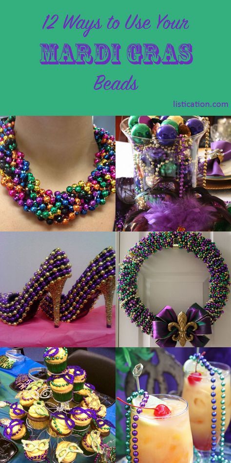 12 ways to use your Mardi Gras beads Mardi Gras Diy, Mardi Grad, Mardi Gras Party Decorations, Madi Gras, Mardi Gras Wedding, Bead Wreath, Mardi Gras Crafts, Mardi Gra, Mardi Gras Food