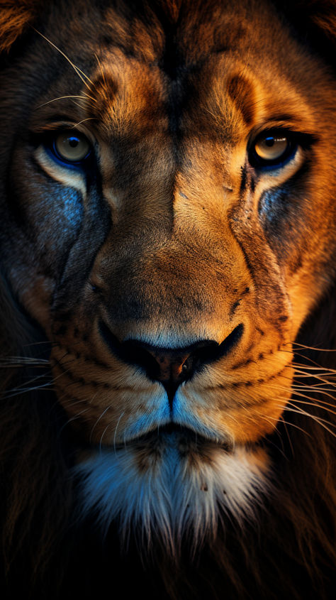 A close-up shot capturing the powerful gaze and intricate details of a lion's face, symbolizing its strength and beauty. Good Morning Romantic, Big Cats Photography, Lion Eyes, Lion Photography, Lions Photos, Bull Shark, Regal Elegance, Amoled Wallpapers, Lion Wallpaper