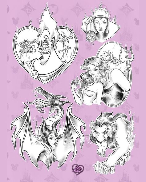 Immortalize your favorite bad guy with these amazingly evil Disney villain tattoos, featuring Malificent, Scar, Ursula, Jafar, and more. Dark Disney Tattoos Evil Queens, Powerline Tattoo Goofy, Disney Villians Tattoos, Disney Villains Tattoos, Maleficent Dragon Tattoo, Villain Tattoo Ideas, Evil Queen Tattoo, Cruella Tattoo, Dark Disney Tattoos