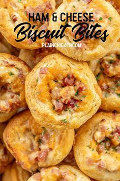 Ham & Cheese Biscuit Bites Ham Appetizers For Party, Biscuit Bites, Brunch Party Recipes, Cheese Biscuit, Brunch Appetizers, Homemade Ham, Appetizer Sandwiches, Cheese Biscuits, Food Appetizers