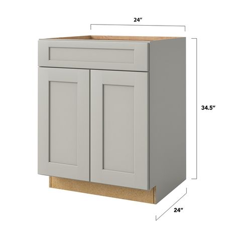 Simplicity meets silky gray in Stonewall's clean shaker cabinetry. This smart, memorable door style adapts to a variety of design possibilities. allen + roth Stonewall 24-in W x 34.5-in H x 24-in D Stone Base Fully Assembled Cabinet (Flat Panel Shaker Style) in Gray | 20251 Allen And Roth Cabinets, Sink Base Cabinet, Rta Cabinets, Laundry Room Cabinets, Allen Roth, Stone Sink, Base Cabinets, Door Styles, Shaker Style