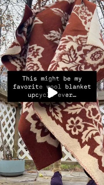 Ashley Saville on Instagram: "This might be my favorite (or at least top 3!) wool blanket upcycle to date. This was a fairly small blanket, certainly no larger than throw sized, and took a ton of time to lay out to incorporate all the details I wanted without allowing any of it to go to waste. The vest features sweet rounded pockets that highlight the only area on the original blanket where the blanket stitch remained intact, and both the coat and vest include some truly incredible wool fabric that originally belonged to my assistant’s mother, and possibly even grandmother! 

What a special thing it is to give these antique vintage textiles a new life and way to be used outside of their original intention. I’ve been in a bit of a funk lately, and creating these have felt like a deep breath Cotton Blanket Diy, Repurpose Wool Blanket, Old Blankets Upcycle Ideas, Repurposed Blankets, Blanket Upcycle, Wool Blanket Upcycle, Recycled Blankets, Small Blanket, Clothing Diy