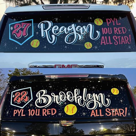 All Star Car Window Paint Ideas, Homecoming Window Painting Ideas, Car Window Paint Ideas Football, Softball Window Paint Ideas, Softball Car Window Paint Ideas, School Spirit Window Painting, Car Window Painting Canvas, Car Window Paint, Painted Window Art