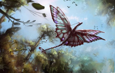 Insectoid Art, Tiny Dragon, Butterfly Dragon, Fairy Dragon, Creature Artwork, Beautiful Dragon, Dragon Pictures, Fantasy Creatures Art, Dragon Artwork