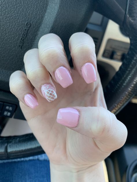 Soft coffin pink nails with glittery white pineapple Pineapple Nails Design, Soft Coffin, Coffin Pink Nails, Pineapple Nail Design, Pineapple Nail Art, Honeymoon Nails, Hawaii Nails, Pineapple Nails, Beachy Nails