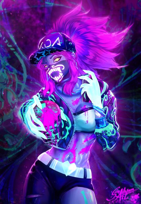 ArtStation - Akali - K/DA [Timelapse], Ernestas Tučkus Akali Kda, Kda Akali, Akali Lol, Akali League Of Legends, League Of Legends Characters, Art Manga, Lol League Of Legends, Cyberpunk Art, Dark Anime