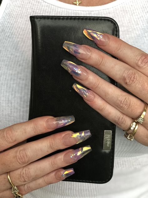 Glass Manicures, Transparent Acrylic Nails, Translucent Nails, Space Nails, Transparent Nails, Cute Acrylic Nails, Stylish Nails, Nail Ideas, Gel Nails