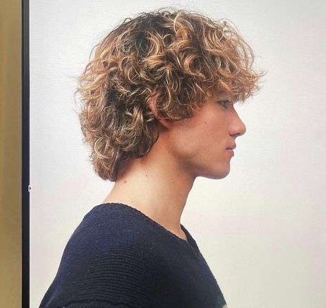 Men’s Highlights Dark Blonde, Bleached Highlights Men, Frosted Tips Men, Blond Middle Part, Men’s Curly Hair, Haircut For Men Curly Hair, Perms Before And After, Skater Boy Hair, Surfer Cut