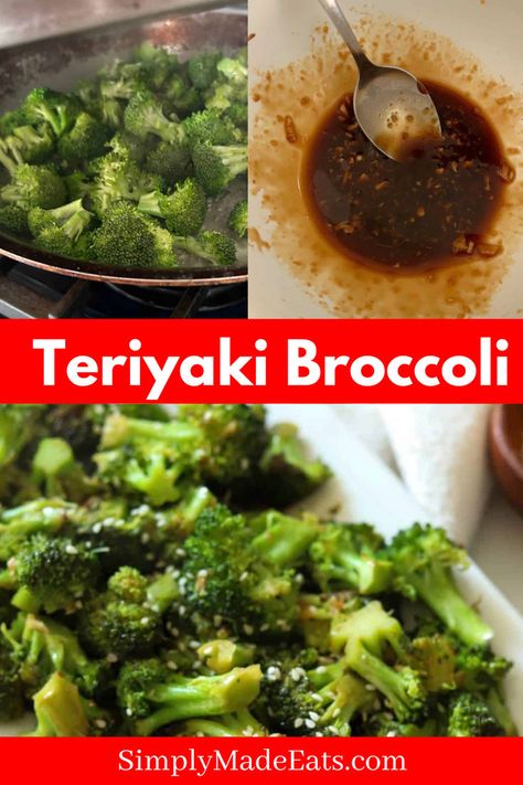 Teriyaki cooking in skillet and sauce. Teriyaki Broccoli, Teriyaki Pineapple Chicken, Asian Turkey Meatballs, Teriyaki Sauce Recipe, Asian Cucumber Salad, Healthy Side Dish, Broccoli Recipe, Homemade Teriyaki Sauce, Asian Inspired Recipes