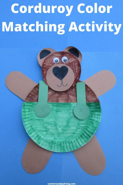 Corduroy Color-Matching Activity Kids Corduroy, Bear Theme, Brown Paint, Sweet Stories, Matching Activity, Painted Plates, Green Paper, Learning Colors, Third Birthday