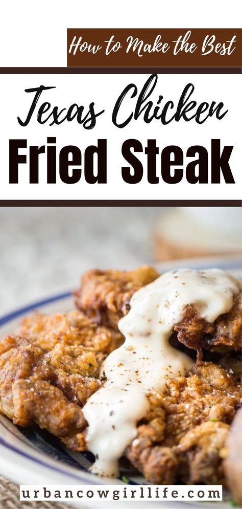 Texas Chicken Fried Steak Crispy Chicken Fried Steak, Chicken Fried Steaks, Chicken Fried Steak Recipe Easy, Country Fried Steak And Gravy Recipe, Chicken Fried Steak Gravy, Chicken Fried Steak Easy, Steak Recipes Easy, Dinner With Few Ingredients, Brown Gravy Recipe Easy