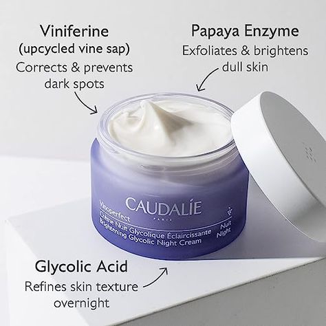 Caudalie Vinoperfect Dark Spot Glycolic Night Cream - 1.7 Fl. Oz Glycolic Acid Cream, Caudalie Vinoperfect, Glycolic Peel, Retinol Alternative, Dark Spots On Face, Papaya Enzyme, Night Moisturizer, Dark Spots On Skin, Spots On Face