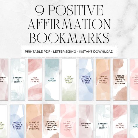 Check out this beautiful set of affirmation bookmarks! Add some style to your reading time with these aesthetically pleasing affirmation bookmarks! These bookmarks are the perfect way to sneak in some motivation, self love, empowerment and into your daily reading time. The more you cherish and nurture your subconscious mind, the more empowered you will feel and the more motivated you will be to conquer the days, goals, and milestones ahead of you! These bookmarks are for gifting and personal use Motivational Bookmarks, Affirmation Bookmarks, Watercolour Bookmarks, Aesthetic Bookmarks, Set Aesthetic, Cute Bookmark, Gradient Print, Bookmark Craft, Printable Bookmarks