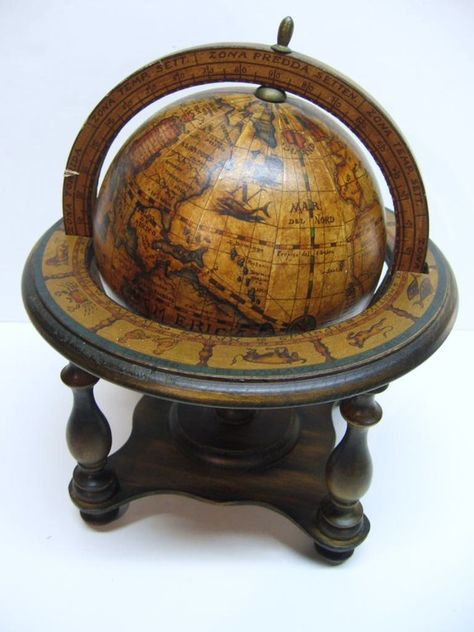 Antique Globe - Italy 1960's ...I'll design the whole library around it! Antique Globe, World Globe Map, Globe Bar, Desk Globe, White Slipcovers, Old Globe, Armillary Sphere, Side Table Decor, A Globe