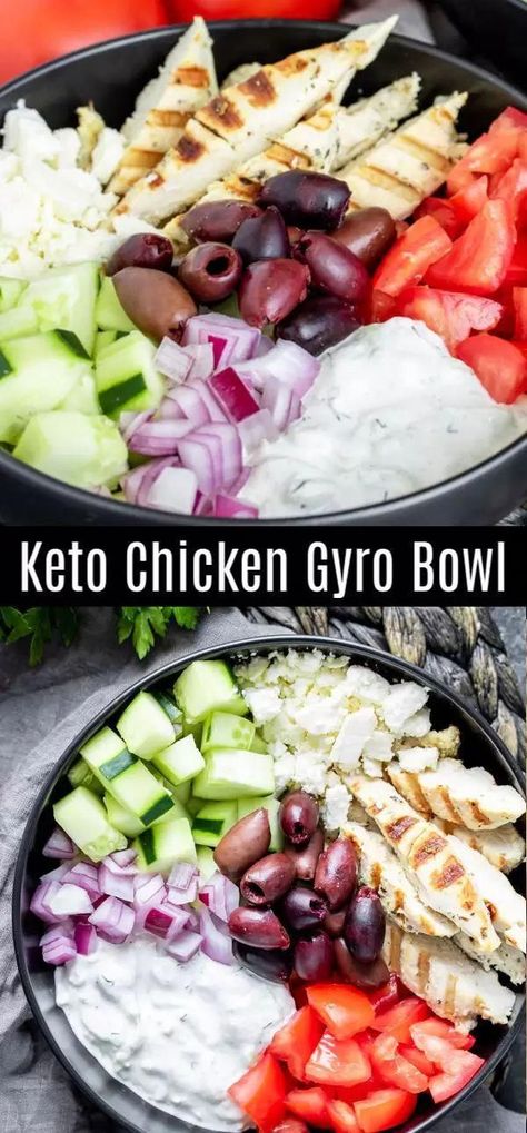 Keto Chicken Gyro Bowl, Low Carb Greek Chicken Bowls, Chicken Gyro Bowl, Greek Marinade, Gyro Bowl, Feta Tomato, Chicken Gyro Recipe, Chicken Gyro, Keto Salads