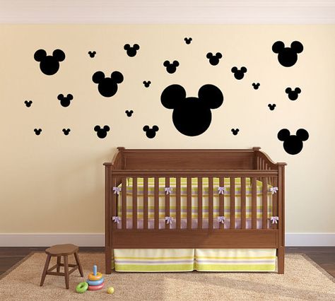 Mickey Mouse Kids Room, Mickey Mouse Wall Decals, Disney Baby Nurseries, Disney Themed Nursery, Baby Boy Nursery Woodland, Disney Wall Decals, Woodland Bedroom, Nursery Diy Projects, Ocean Themed Bedroom