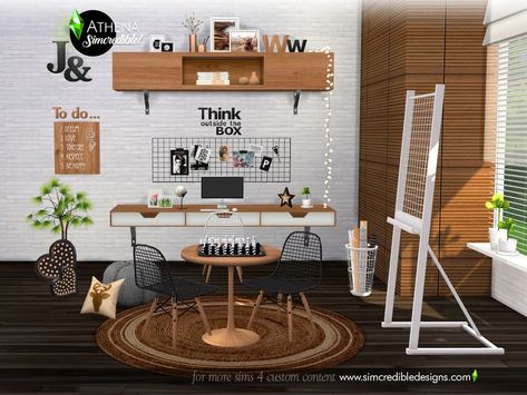 SIMcredible!'s Athena Sims Library, Study Room Furniture, Mods Sims 4, Sims 4 Clutter, Chess Table, Casas The Sims 4, Study Set, Sims 4 Cc Furniture, Dining Room Storage