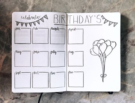 birthday spread Bullet Journal Birthday Page, Bullet Journal Birthday Tracker, Birthday Bullet Journal, Birthday Spread, Weekly Log, Birthday Planner, Bullet Journal Page, Birthday Tracker, Bullet Journal 2020