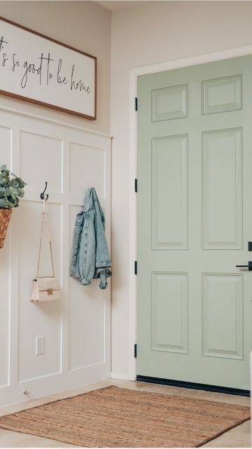 Interior Front Door Color Entryway, Sage Front Door, Interior Front Door Color, Sage Door, Blue Interior Doors, Sage Green House, Green Entryway, Sage Bedroom, Sage House