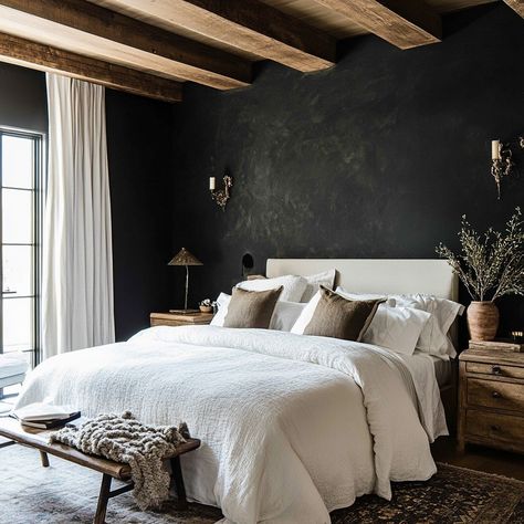 A dark Limewash + wood paneled ceiling - I’m in love. It’s chic, it’s cozy, it’s moody what more could you want out of the Primary?! 🖤 AI Design By: @baileybaxterinteriors #bedroomideas #bedroominspo #interiorstyling #interiordesigner #sandiegointeriordesigner #sandiegointeriordesign #cozybedroom Dark Limewash, Limewash Wood, Wood Paneled Ceiling, Paneled Ceiling, White Christmas Lights, Sims House, Inside Me, Beautiful Bedrooms, Bedroom Inspo