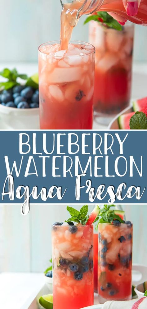 Perfect for the dog days of summer, this Blueberry Watermelon Agua Fresca recipe is a supremely refreshing, simple, fruit-infused drink that will cool you down faster than you can say its name! (It's also easily turned into a tasty cocktail, if you're so inclined!) #crumbykitchen #aguafresca #watermelon #blueberry #drinkrecipes #colddrinks #summer #summerrecipes Aqua Fresca Recipes, Fresca Drinks, Watermelon Agua Fresca, Acid Reflux Diet Meals, Agua Fresca Recipe, Easy Summer Cocktails, Dog Days Of Summer, Delicious Drink Recipes, Agua Fresca