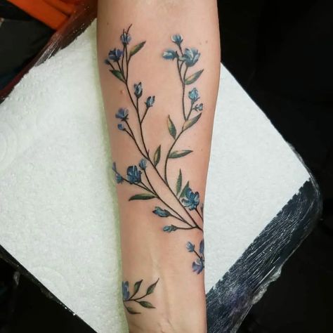 Wrapped Arm Tattoo, Rose Vine Tattoos, Blue Flower Tattoos, Flower Vine Tattoos, Lower Arm Tattoos, Around Arm Tattoo, Wrap Around Tattoo, Vine Tattoo, Pawprint Tattoo