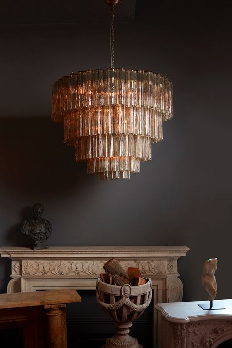 Smokegrey Tronchi glass bespoke Murano chandelier - Renaissance London Chandelier Inspiration, Sitting Room Lights, Clear Glass Chandelier, Murano Lamp, Dining Table Lighting, Pearl Chandelier, French Chandelier, Murano Chandelier, Italian Chandelier