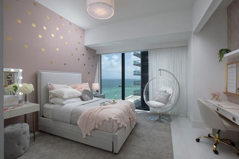 Kids’ Bedroom Decor in a Sunny Isles Oceanfront Condo Hiasan Bilik, Oceanfront Condo, Girl Bedroom Designs, Teen Bedroom Decor, Modern Bedroom Design, Residential Interior Design, Room Design Bedroom, Kids Bedroom Decor, Room Ideas Bedroom