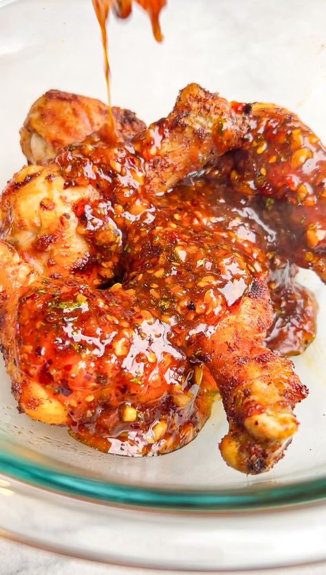 Air Fried Sweet Chili Chicken Wings - Bad Batch Baking - Restaurant Copycat Recipes & Family Favorites Chili Chicken Wings, Sweet Chili Chicken Wings, Sweet Chili Wings, Restaurant Copycat Recipes, Batch Baking, Sweet Chili Chicken, Parmesan Chicken Wings, Garlic Parmesan Chicken Wings, Restaurant Copycat