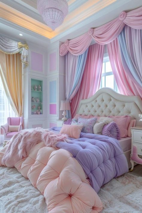 Bedroom Ideas Teen Girl, Girls Bedroom Accent Wall, Vivian Core, Rainbow Bedroom Ideas, Rainbow Bedroom Ideas Kids, 2000s Decor, Bedroom Ideas Teen, Bedroom Ideas Kids, Teenagers Bedroom