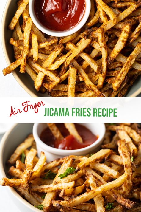 Jimica Fries, Fries In The Air Fryer, Healthy French Fries, Air Fryer Fries, Jicama Fries, Healthy Fries, Harissa Recipes, A Spicy Perspective, Brisket Sandwich