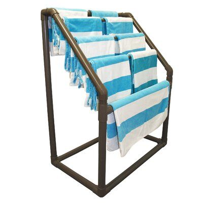 Outdoor towel rack with 5 crossbars for hanging towels. Also works great for storing pool noodles, floats, paddles, or anything that will fit between the bars! Size when assembled: 46 Inches (H) x 33 Inches (W) x 18.5 Inches (D). | Essentially Yours Poolside Free Standing Towel Rack 46.0 x 33.0 x 18.5 in | EYO1-1102 | ECEN1007 | Wayfair Canada Pvc Towel Rack, Outdoor Towel Rack, Pool Organization, Towel Rack Pool, Standing Towel Rack, Free Standing Towel Rack, Towel Stand, Bar Rack, Towel Holder Bathroom