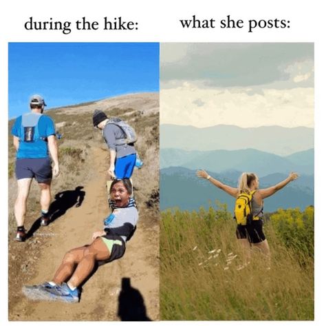 Hiking Meme, Step Siblings, Outdoor Girls, Combat Art, Double Life, Over The Hill, Funniest Memes, The Hill, Art Reference Poses