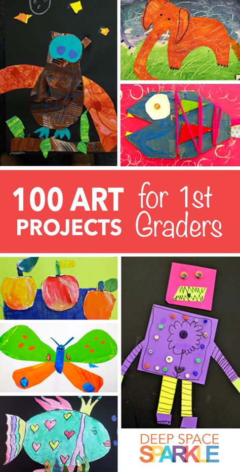 100 Art Projects for First Grade Students. Project ideas and lesson plans include: art collages, painting, mixed media, clay and many more! Art Projects For First Grade, Mixed Media Clay, Grade 1 Art, First Grade Art, Deep Space Sparkle, Art Collages, 2nd Grade Art, Classroom Art Projects, Painting Mixed Media