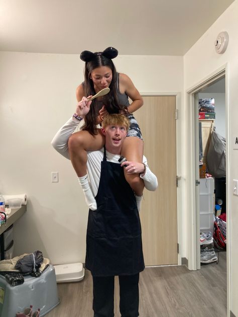 Remy And Alfredo Costume, Linguini And Colette Costume, Rattitoue Costume, Remi And Linguini Costume Couple, Remi And Chef Costume, Ratatouille And Linguini Costume, Linguini And Remy Halloween Costume, Remy And Linguine Costume, Ratatoullie Couple Costume