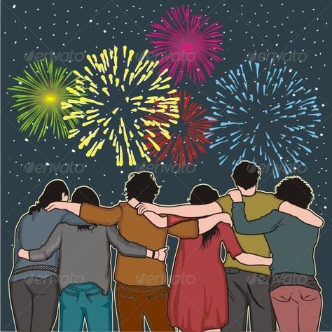 New Years Eve Illustration, 2024 Rangoli, How To Draw Fireworks, New Year's Drawings, Memory Drawing, Watching Fireworks, 2024 Art, School Illustration, New Year Fireworks