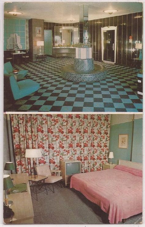 1950s Interior, Pennsylvania Turnpike, Retro Rooms, Googie Architecture, Waikiki Hotels, Harrisburg Pennsylvania, 80s Interior, 1960s Home, City Postcard