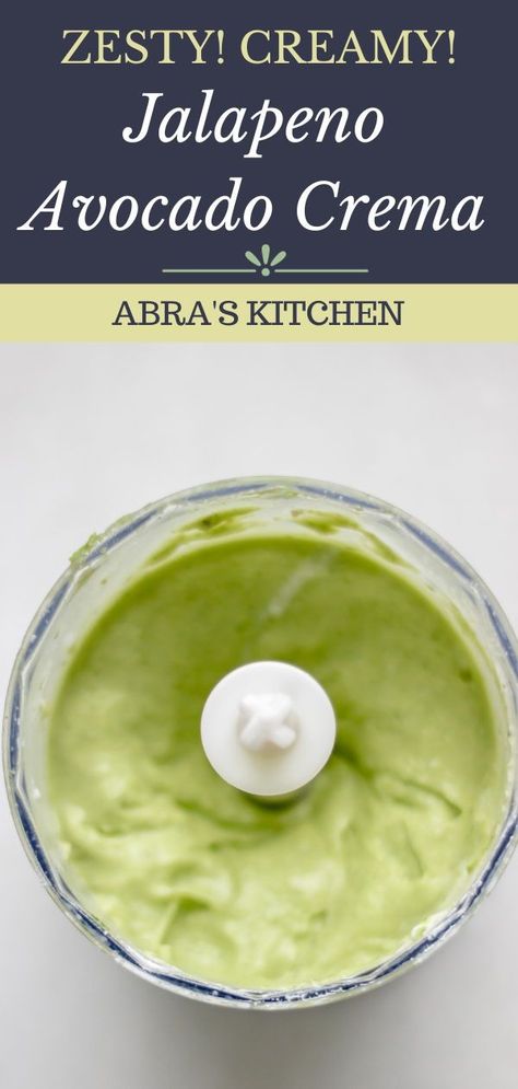 This easy creamy avocado crema will take your taco Tuesday to the next level! The best part, this simple and versatile sauce is made from a few wholesome ingredients, avocado, jalapeno, lime, sour cream, and cilantro. Delicious on tacos, used as a dipping sauce, or a sandwich spread. Spicy Avocado Crema, Avacodo Cilantro Crema, Avocado Jalapeno Crema, Avocado Cream Sauce For Tacos, Jalapeno Crema Recipe, Avacado Cream, Avocado Crema Recipe, Sour Cream Dip Recipes, Lime Sour Cream