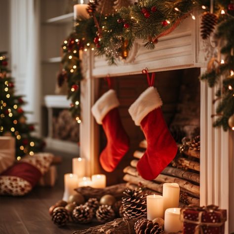 Sure! Here is the text with hashtags added:

"Cozy #ChristmasMantle: A #warm and inviting Christmas scene with #stockings hung, #candles lit, and #festive decorations adorning the #mantle. #cozy #fireplace #stockings #candles #aiart #aiphoto #stockcake ⬇️ Download and 📝 Prompt 👉 https://stockcake.com/i/cozy-christmas-mantle_177099_30179" Stockings By The Fireplace, Stocking Christmas Aesthetic, Cozy Christmas Mantle, Christmas Stockings Aesthetic, Cozy Winter Fireplace, Christmas Stocking Decorations, Fireplace Stockings, Fantasy Cars, Social Media Art