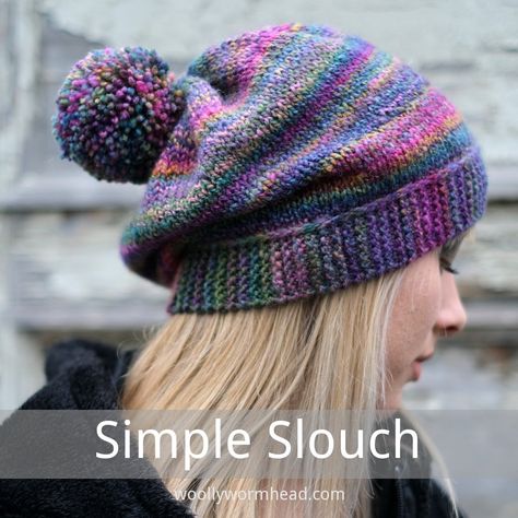 Free Pattern - the Simple Slouch Dk Knitting Patterns Free, Slouch Hat Pattern Free, Knit Slouchy Hat Pattern, Slouchy Beanie Pattern, Slouch Hat Pattern, Slouchy Hat Pattern, Knit Slouchy Hats, Beanie Knitting Patterns Free, Knit Beanie Pattern