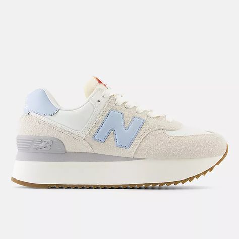 574+, WL574ZQC New Balance 574 Platform, Shoes New Balance, Preppy Shoes, Lifestyle Shoes, Shoes On Sale, New Balance 574, Women Lifestyle, Perforated Leather, Blue Sneakers