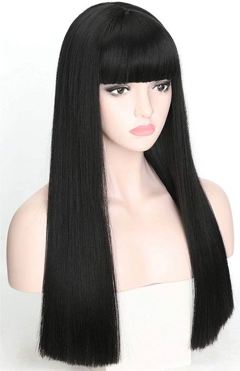 Flat Bangs, Good Quality Wigs, Wow Hair Products, Kawaii Wigs, Peach Makeup, Sleek Ponytail Hairstyles, Party Wig, Best Wigs, Black Wig