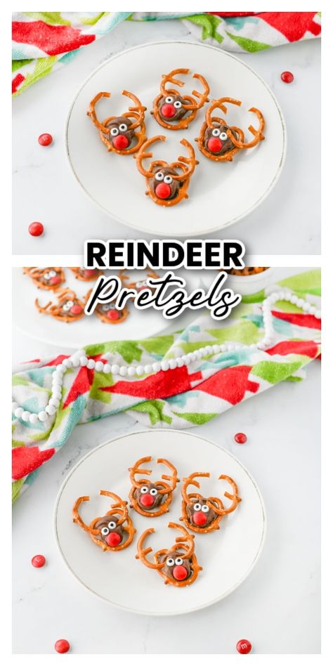 Reindeer Pretzels Rollo Pretzels, Reindeer Pretzels, Fun Holiday Food, Dip Recipes Appetizers, Pretzel Treats, Pretzel Cheese, Christmas Tea Party, Pretzel Cookies, Reindeer Cookies