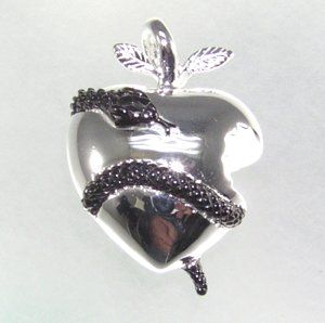 Stunning black rhodium finish heart pendant with snake biting apple. This fantastic heart necklace says she has a piece of your heart. Snake Biting, Snake Drawing, Traditional Engagement Rings, Heart Pendants, Apple Shaped, Black Diamond Ring Engagement, Colored Gems, The Snake, Black Diamonds