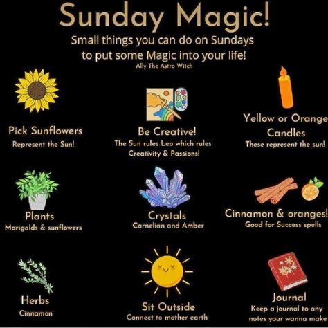 Sunday Spells And Rituals, Sunday Witchcraft, Sunday Magick, Sun Magick, Witchy Notes, African Astrology, Hoodoo Witch, Divination Witch, Paganism Spells