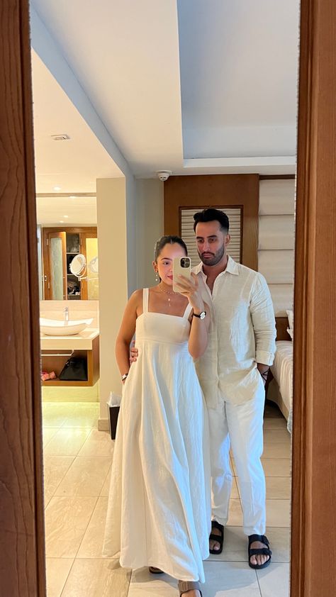 All White Wedding Guest Outfit Men, White Dress Shirts For Men, Black Man Linen Outfit, Mens Bridal Shower Outfit, Couple Linen Outfit, Linen Couple Outfit, Men’s White Linen Outfit, Men’s Honeymoon Outfits, Quiet Luxury Men Summer