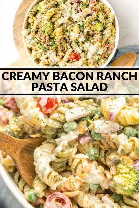 This creamy pasta salad is loaded with veggies, cheddar cheese, crispy bacon, and all the ranch flavor you love. It is truly the best pasta salad and so easy to make! Perfect for feeding a crowd or just enjoying as a side or main dish. Chicken Bacon Ranch Pasta Salad, Bacon Ranch Pasta, Bacon Ranch Pasta Salad, Chicken Ranch Pasta, Chicken Bacon Ranch Pasta, Ranch Pasta Salad, Ranch Pasta, Salad Pasta, Pasta Salad Recipe