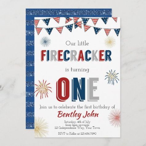 $3.08 | July 4th Firecracker 1st Birthday Invitation #4th july invitation, little firecracker, 4th july birthday, fourth of july birthday, patriotic birthday, stars and stripes, red white and blue, independence day birthday, memorial day birthday, 1st birthday inviation July Baby Birthday, Firecracker Birthday, Fourth Of July Birthday, Patriotic Birthday, 1st Birthday Party Invitations, 1st Birthday Themes, 2nd Birthday Invitations, Birthday Star, First Birthday Party Themes